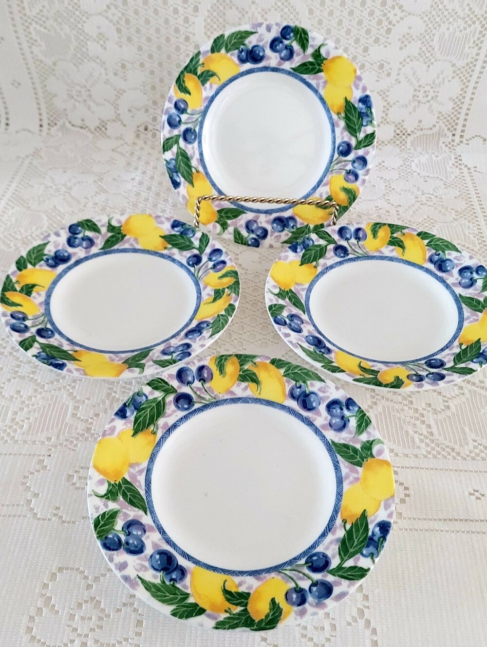 Corelle Summer Citrus Bread Butter Plates Set 4 Lemon Blueberry Small Side Glass